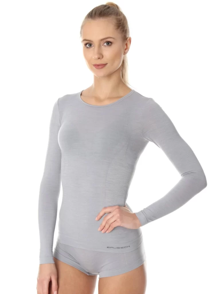 COMFORT WOOL Női hosszú ujjú gyapjú póló - Világosszürke