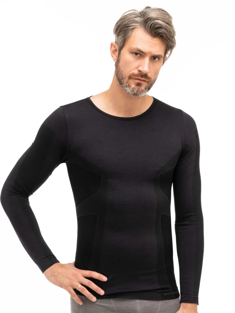 COMFORT WOOL Férfi hosszú ujjú gyapjú aláöltözet felső - Fekete