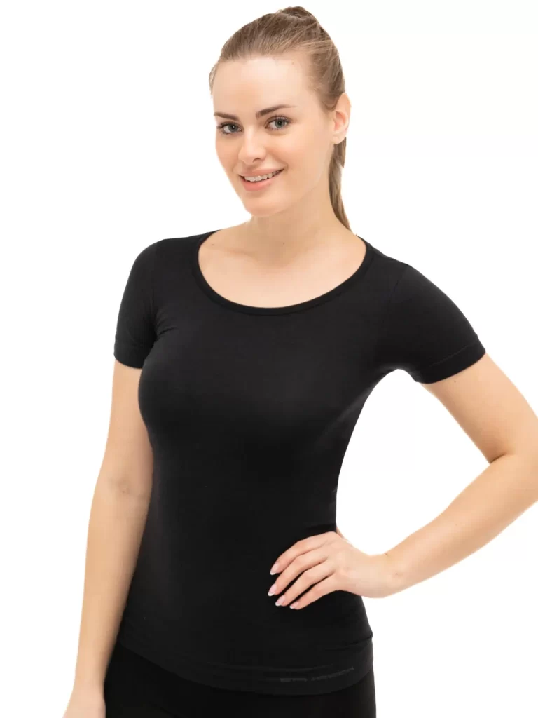 COMFORT WOOL Női rövid ujjú gyapjú póló - Fekete