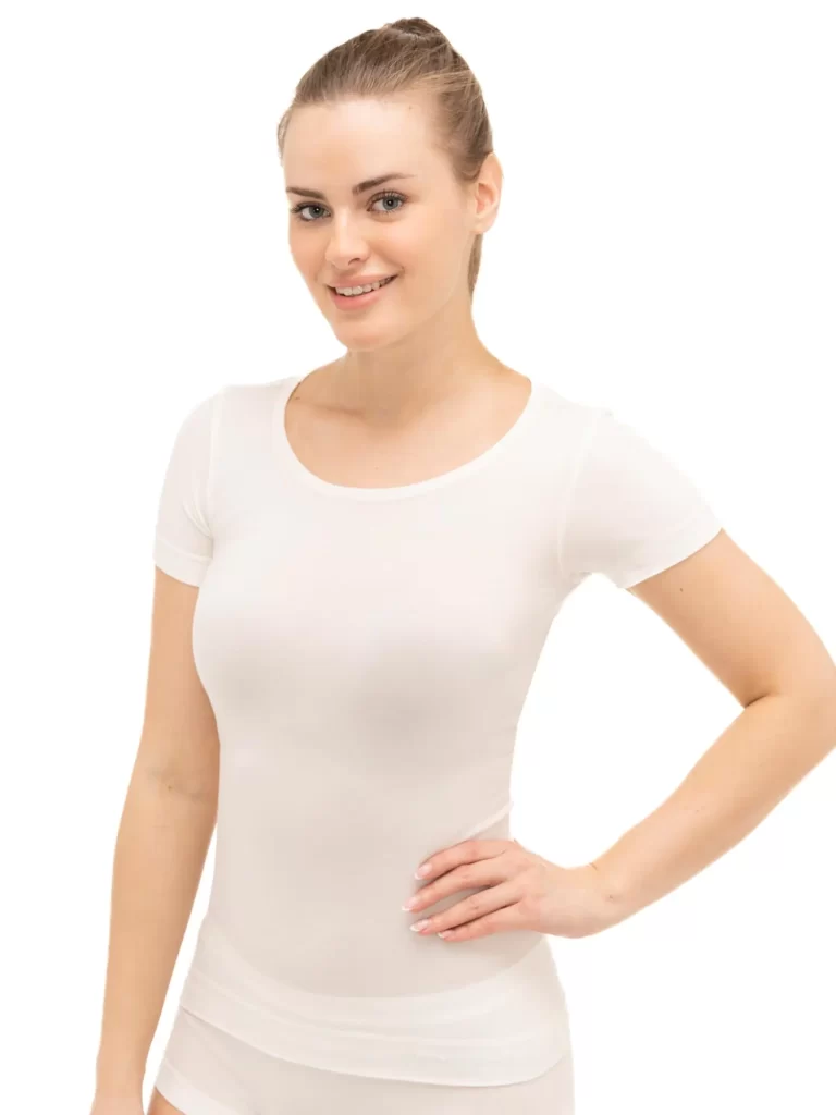 COMFORT WOOL Női rövid ujjú gyapjú póló - Krém