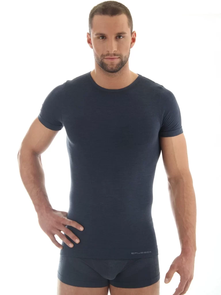 COMFORT WOOL Férfi rövid ujjú gyapjú póló - Sötétkék