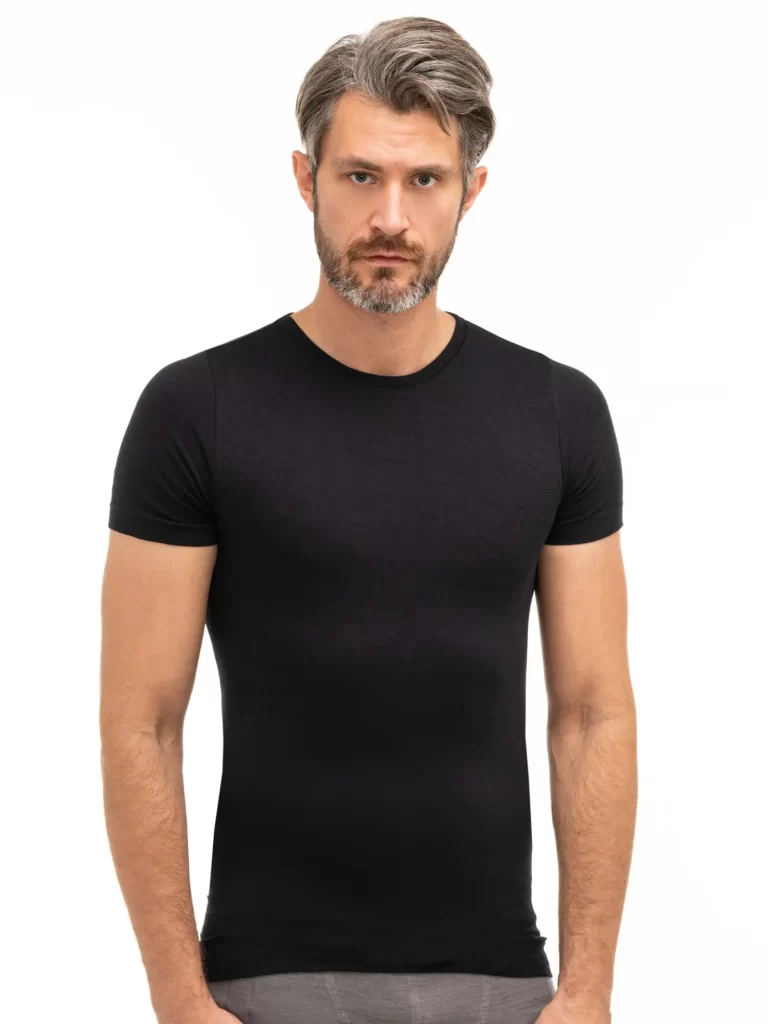 COMFORT WOOL Férfi rövid ujjú gyapjú póló - Fekete