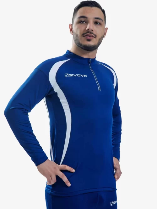 RUNNING Uniszex hosszú ujjú cipzáras polár futófelső - Sötétkék / Fehér