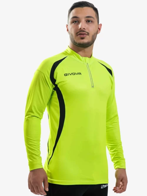 RUNNING Uniszex hosszú ujjú cipzáras polár futófelső - Sárga / Fekete