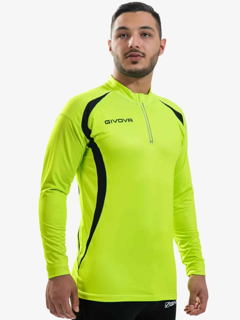 RUNNING Uniszex hosszú ujjú cipzáras polár futófelső - Sárga / Fekete