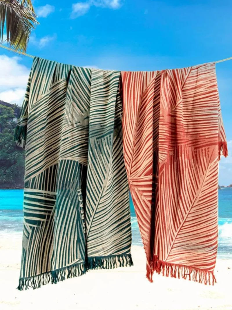 FOUTA Strandtörölköző (100cm×160cm) Pálmalevél mintás - Zöld - Image 3