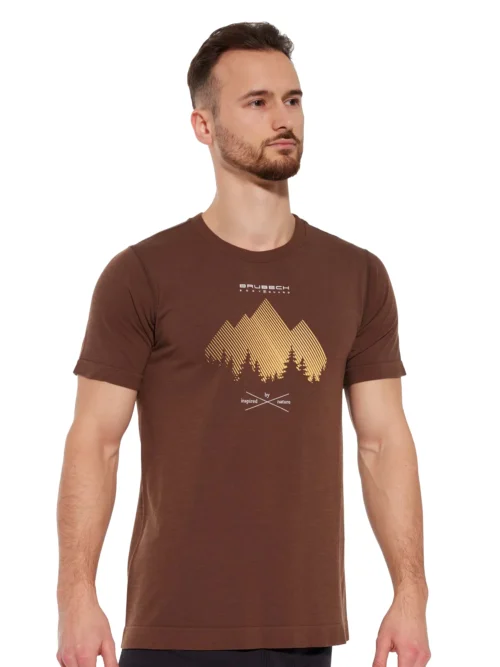 OUTDOOR WOOL PRO Férfi rövid ujjú merinó túrapóló - Barna / Sárga