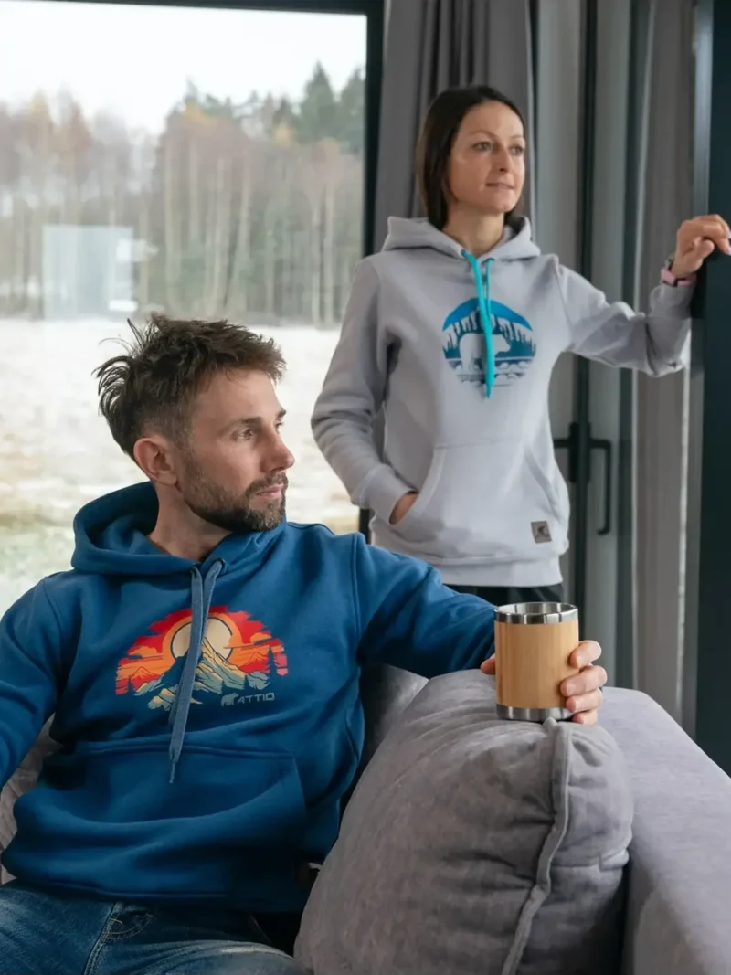 CORE Férfi kapucnis belebújós pamut pulóver - Kék - Image 7