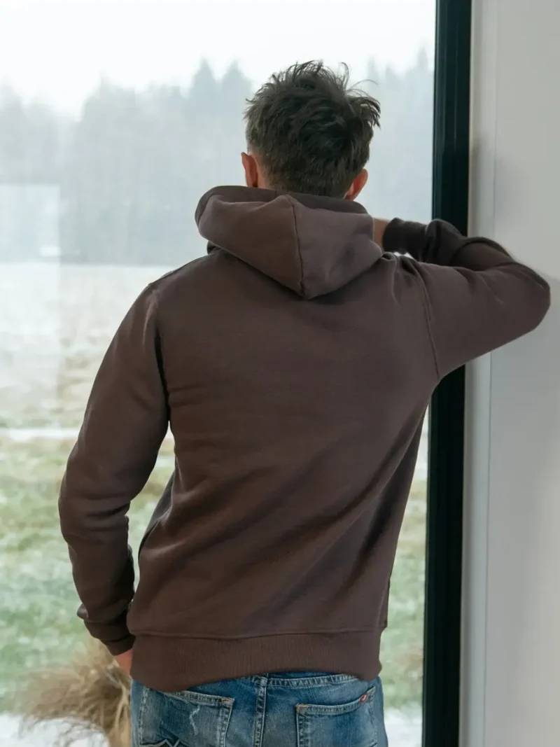 CORE Férfi kapucnis belebújós pamut pulóver - Barna - Image 3