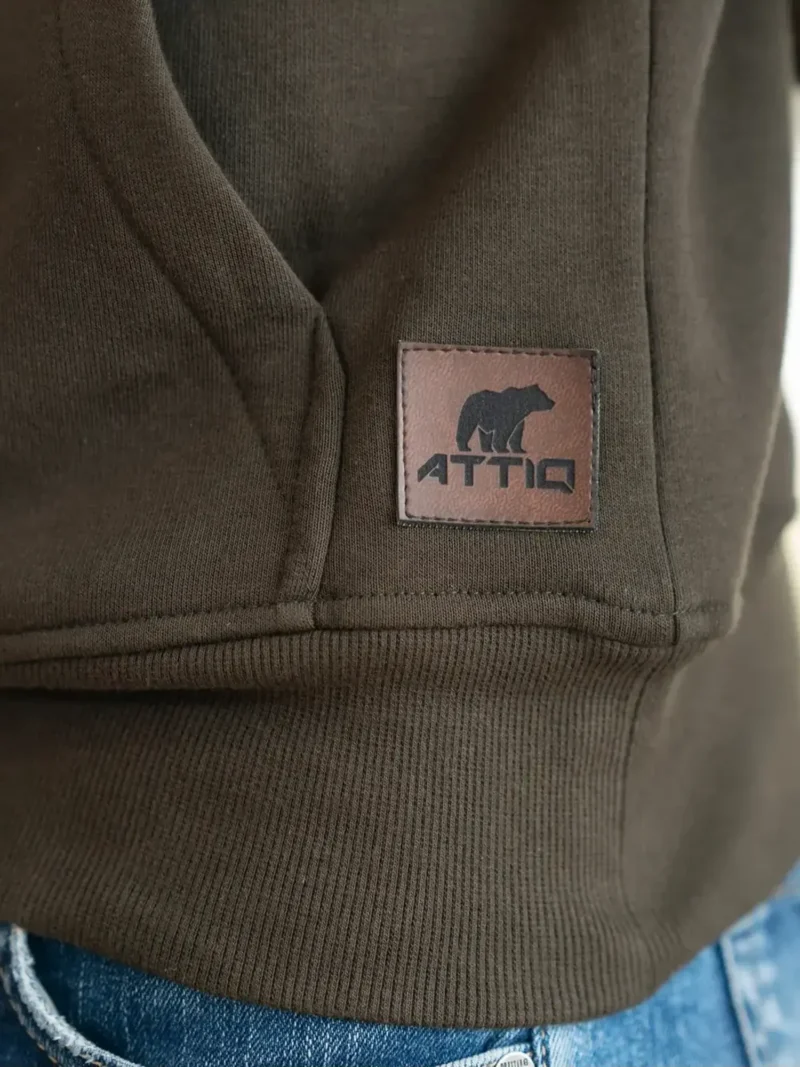 CORE Férfi kapucnis belebújós pamut pulóver - Khaki - Image 5