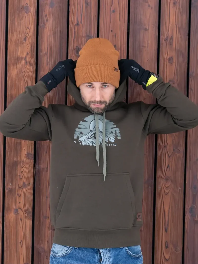 CORE Férfi kapucnis belebújós pamut pulóver - Khaki - Image 6