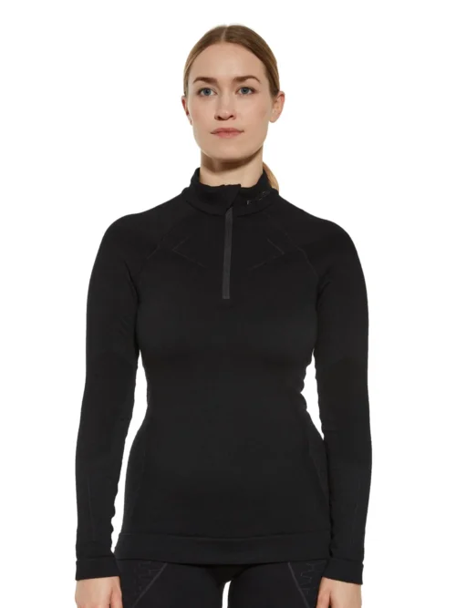 EXTREME MERINO Női merinó gyapjú cipzáras aláöltözet felső - Fekete