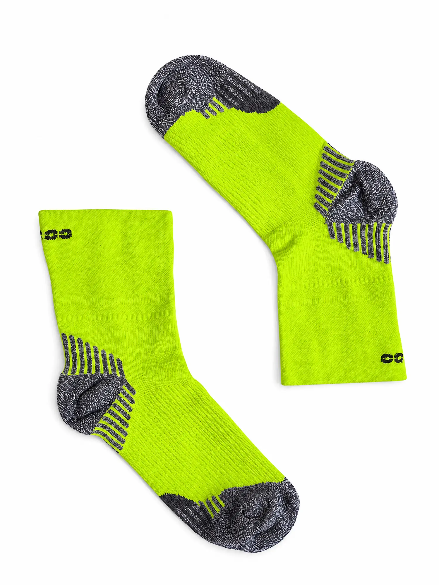 RUN COMPRESSION Kompressziós futózokni +ezüstion – Neonzöld 6 COMODO RUN COMPRESSION neonzöld kompressziós sportzokni felülnézetből, rugalmas illeszkedéssel