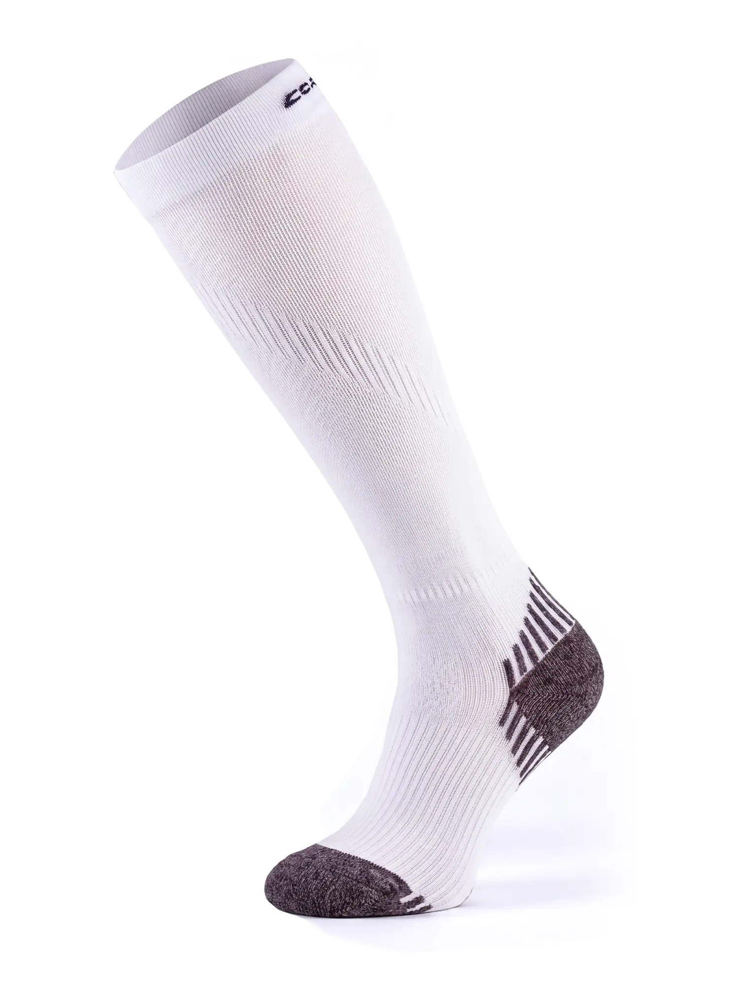 RUN COMPRESSION Kompressziós hosszú szárú futózokni +ezüstion – Fehér 4 COMODO RUN COMPRESSION fehér hosszú szárú sportzokni rugalmas illeszkedéssel