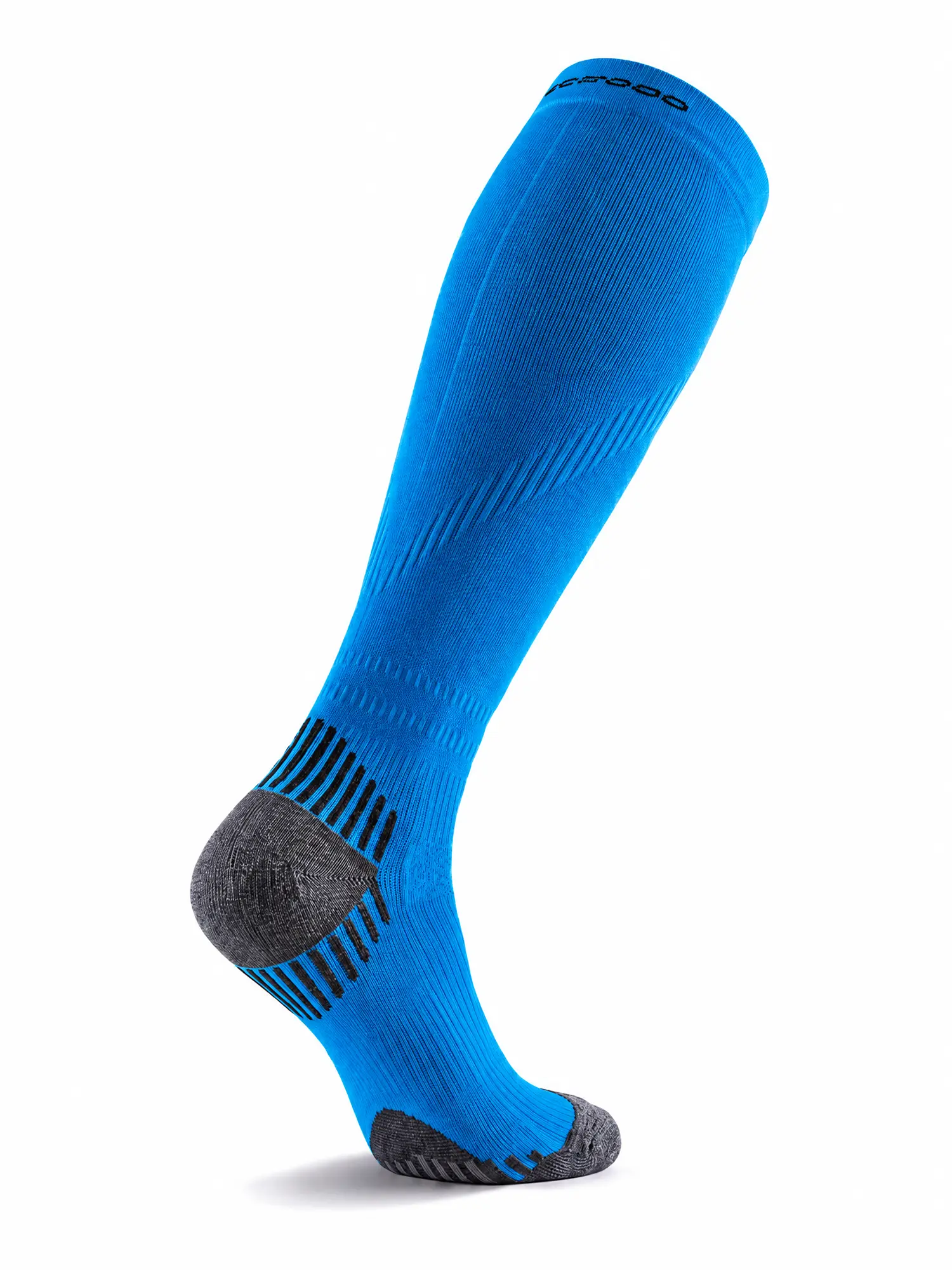 RUN COMPRESSION Kompressziós hosszú szárú futózokni +ezüstion – Kék 6 COMODO RUN COMPRESSION kék hosszú szárú sportzokni egyenletes kompressziós hatással