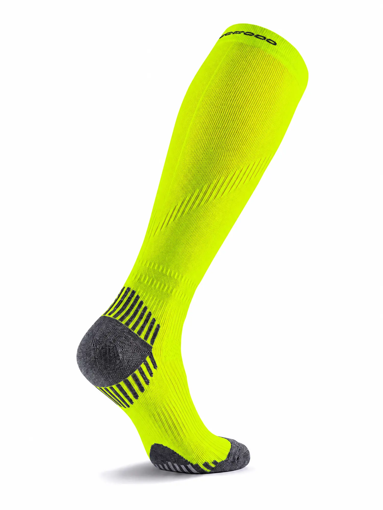RUN COMPRESSION Kompressziós hosszú szárú futózokni +ezüstion – Neonsárga 6 COMODO RUN COMPRESSION neonsárga hosszú szárú kompressziós sportzokni aktív mozgáshoz