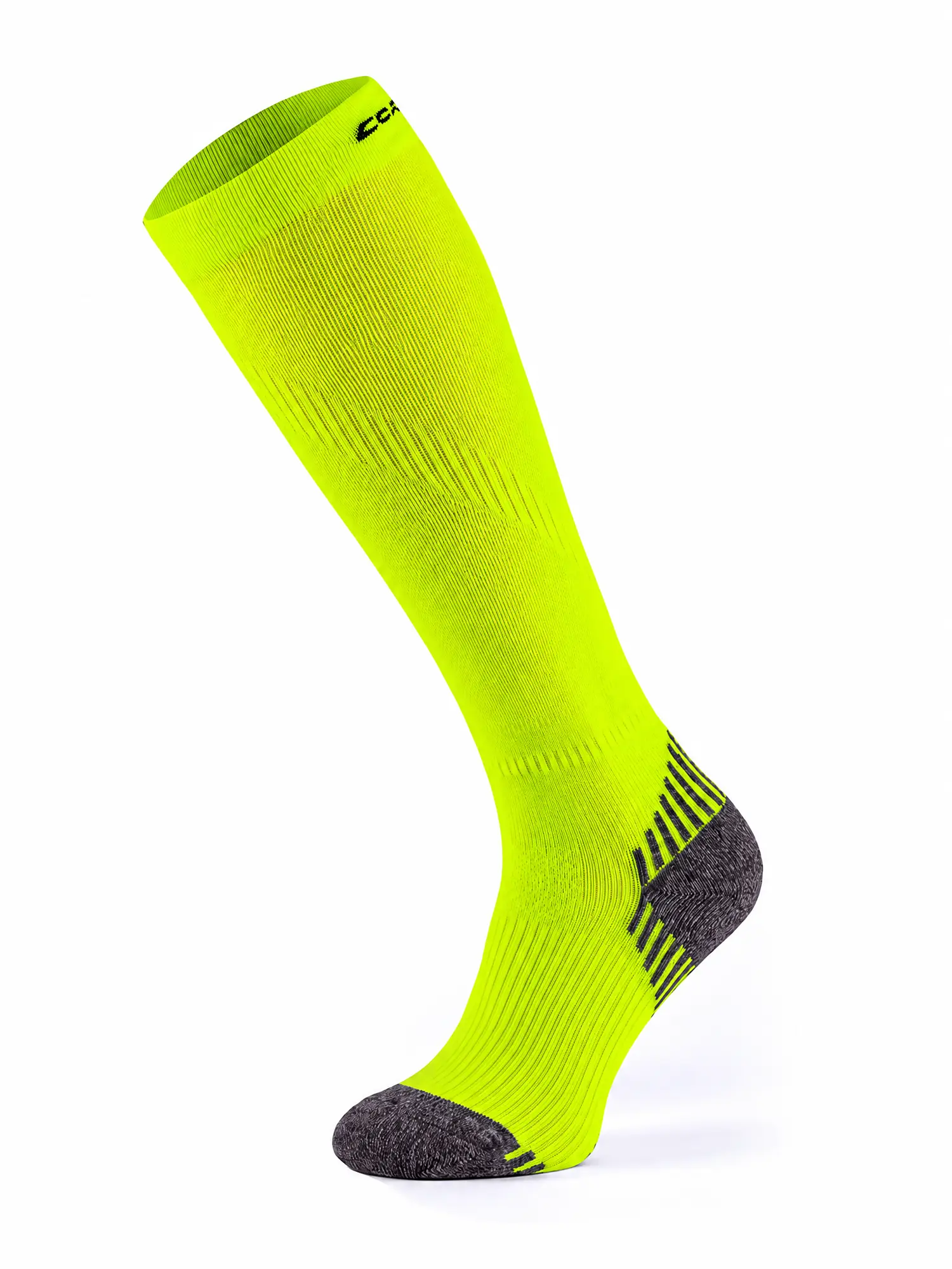 RUN COMPRESSION Kompressziós hosszú szárú futózokni +ezüstion – Neonsárga 4 COMODO RUN COMPRESSION neonsárga hosszú szárú sportzokni kompressziós kialakítással futáshoz