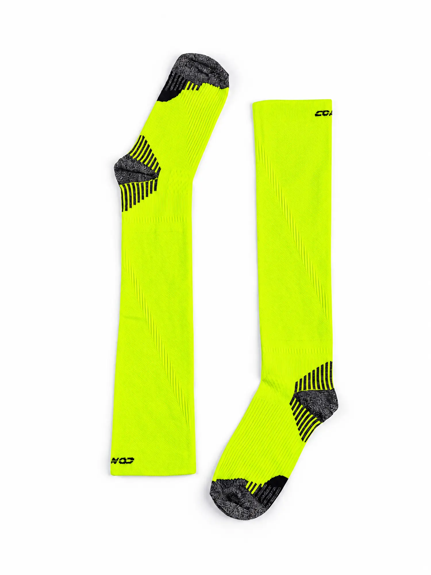 RUN COMPRESSION Kompressziós hosszú szárú futózokni +ezüstion – Neonsárga 7 COMODO RUN COMPRESSION neonsárga hosszú szárú sportzokni rugalmas illeszkedéssel