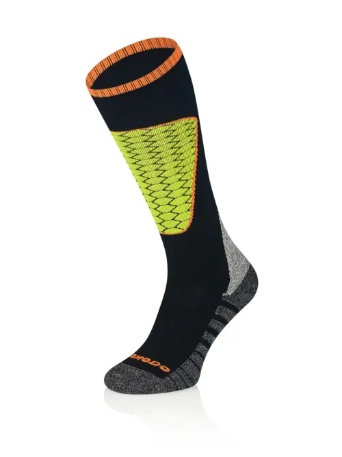 SKI MOUNTAIN Polycolon +Drytex sízokni fekete-neonzöld színben, elölnézetből